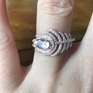 Natural Pink Morganite Sterling Silver Feather Ring Size 8